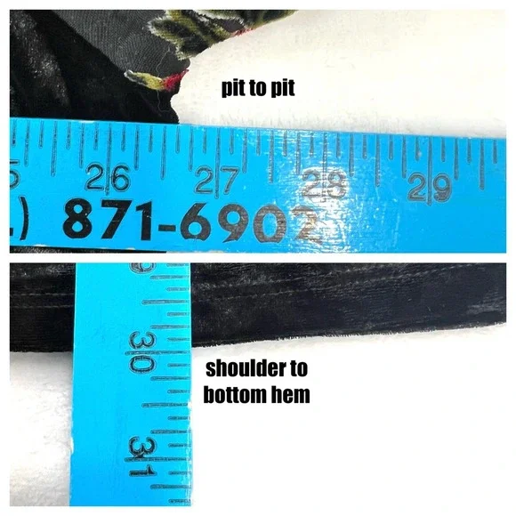 Adiva Womens Top 3X Black Velvet Sheer Embroidered Red Floral Sleeves Romantic - Picture 8 of 8